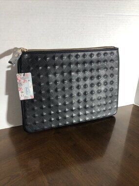 Brentano Oversized Embossed Clutch Pouch In Black 13” x 9.5”
